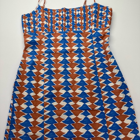 Geometric Blue and Brown Mini Dress - Picture 3 of 13